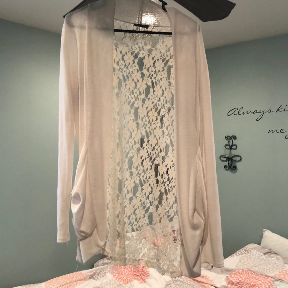 Lace open back white cardigan